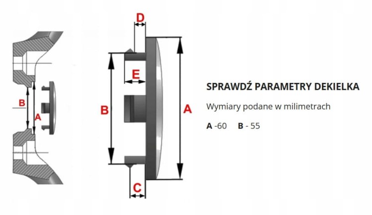 HYUNDAI DEKIELKI KAPSLE DEKLE DO ALUFELG 60mm/55mm 4szt.