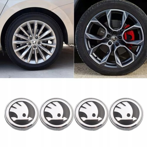 SKODA ZNACZKI DEKIELKI DO ALUFELG DEZENT AEZ RIAL DOTZ ANZIO PLATIN 60mm 4szt.