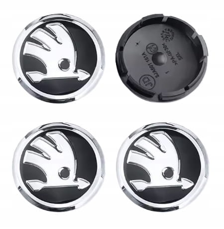 SKODA KAMIQ KODIAQ KAROQ SCALA DEKIELKI ZNACZKI DEKLE DO FELG 56mm/52mm 4szt.