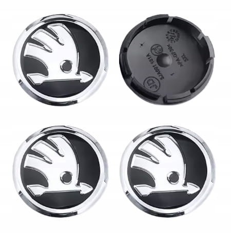 SKODA KAMIQ KODIAQ KAROQ SCALA DEKIELKI ZNACZKI DEKLE DO FELG 56mm/52mm 4szt.