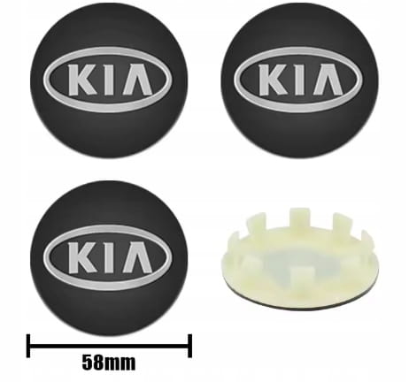 KIA  DEKIELKI KAPSLE DEKLE ZNACZKI DO ALUFELG 58mm/50mm 4szt.