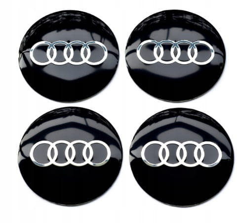 AUDI NAKLEJKI ZNACZKI LOGO EMBLEMATY NA DEKIELKI ALUMINIOWE 4 SZT. 74mm