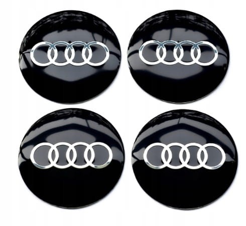 AUDI NAKLEJKI ZNACZKI LOGO EMBLEMATY NA DEKIELKI ALUMINIOWE 4 SZT. 74mm