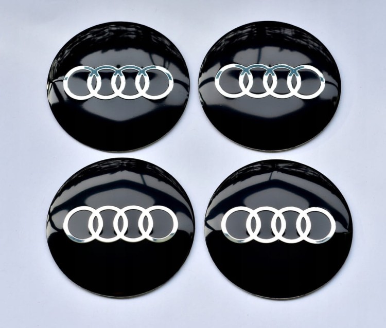 AUDI NAKLEJKI ZNACZKI LOGO EMBLEMATY NA DEKIELKI ALUMINIOWE 4 SZT. 74mm