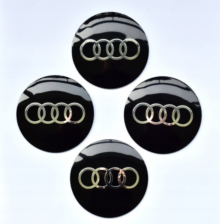 AUDI NAKLEJKI ZNACZKI LOGO EMBLEMATY NA DEKIELKI ALUMINIOWE 4 SZT. 74mm