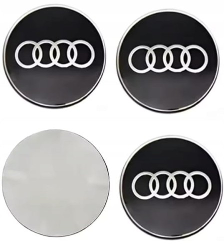 AUDI NAKLEJKI EMBLEMATY ZNACZKI NA DEKIELKI 64MM ALUMINIOWE KPL. 4 SZT