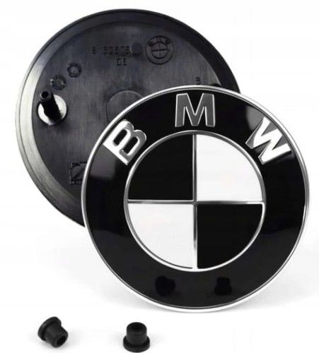 BMW EMBLEMAT 82mm NA MASKE KLAPE ZNACZEK LOGO + TULEJKI E60 E61 E90 E91 E92