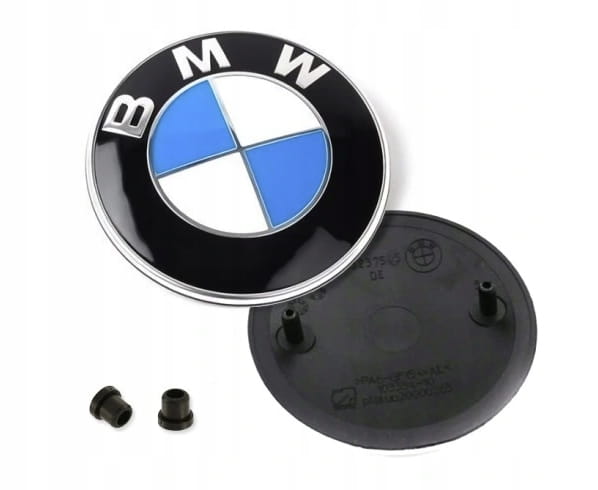 BMW EMBLEMAT 82mm NA MASKE KLAPE ZNACZEK LOGO + TULEJKI E60 E61 E90 E91 E92