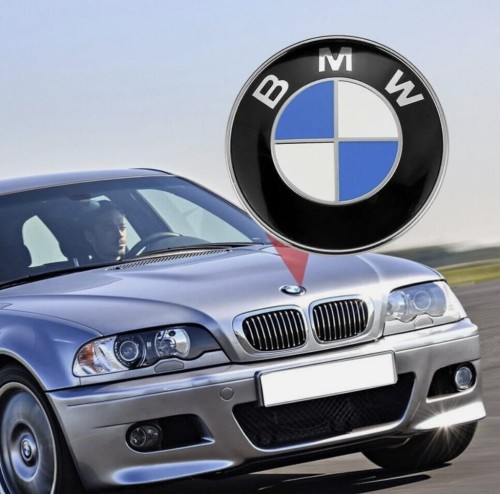 BMW EMBLEMAT 82mm NA MASKE KLAPE ZNACZEK LOGO + TULEJKI E60 E61 E90 E91 E92