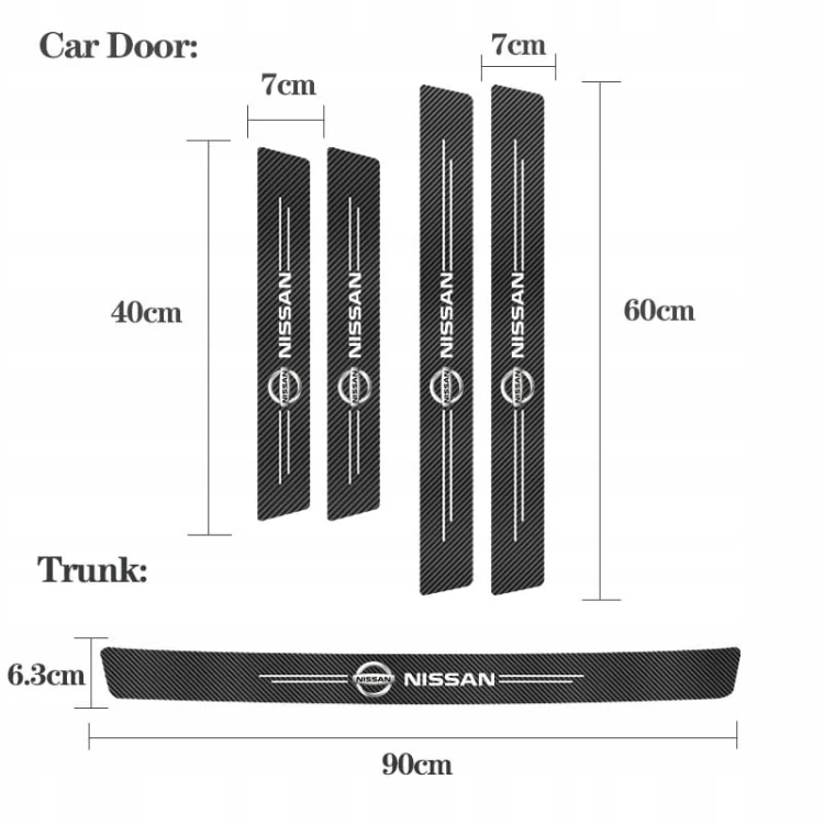 NISSAN NAKŁADKI NAKLEJKI FOLIA OCHRONNA NA PROGI 4szt.