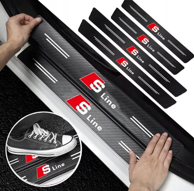 AUDI SLINE NAKŁADKI OCHRONNE NAKLEJKI FOLIA NA PROGI CARBON 4szt
