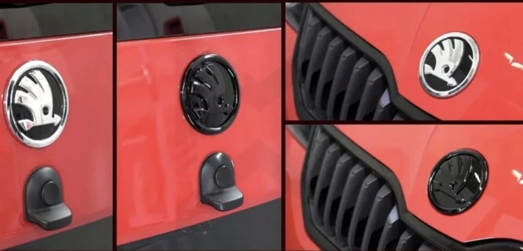 SKODA EMBLEMAT ZNACZEK CZARNY POŁYSK 90mm OCTAVIA SUPERB FABIA RAPID YETI