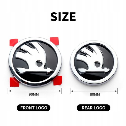 SKODA FABIA III EMBLEMAT ZNACZEK LOGO PRZÓD + TYŁ 80mm + 90mm