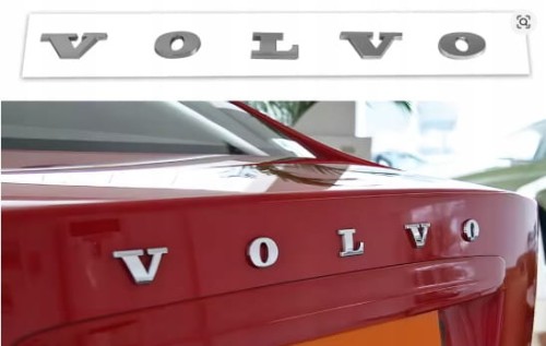 VOLVO EMBLEMAT ZNACZEK LOGO NAPIS NA KLAPĘ SREBRNY CHROM KOMPLET