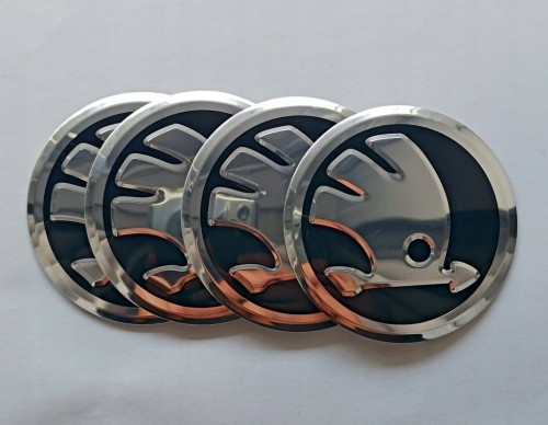 SKODA NAKLEJKI EMBLEMATY LOGO ZNACZKI ALUMINIUM 56mm 4szt