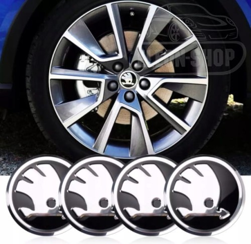 SKODA ZNACZKI NAKLEJKI EMBLEMATY LOGO ALUMINIOWE 60mm 4 szt.
