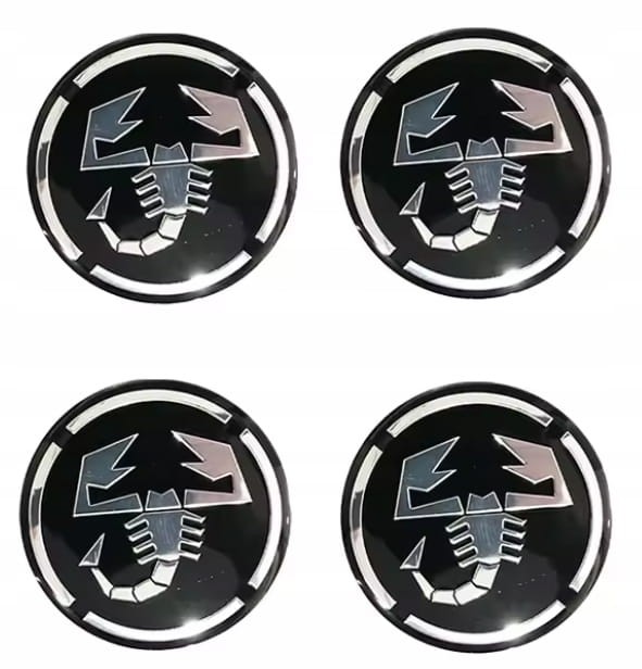FIAT ABARTH NAKLEJKI56mm EMBLEMATY ZNACZKI ALUMINIOWE 4szt.
