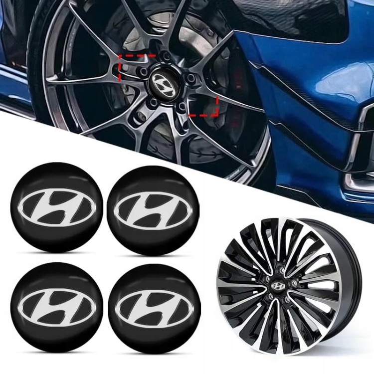 HYUNDAI  NAKLEJKI 56mm EMBLEMATY ALUMINIOWE 4szt.