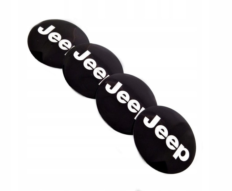 JEEP NAKLEJKI 64mm ZNACZKI EMBLEMATY ALUMINIOWE NA DEKIELKI 4szt