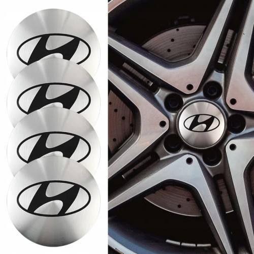 HYUNDAI NAKLEJKI 56mm EMBLEMATY ZNACZKI LOGO ALUMINIOWE 4szt