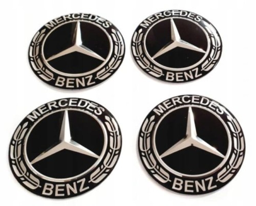 MERCEDES NAKLEJKI  75mm EMBLEMAT ZNACZKI NA DEKIELKI KOŁPAKI  ALUMINIUM 4szt.