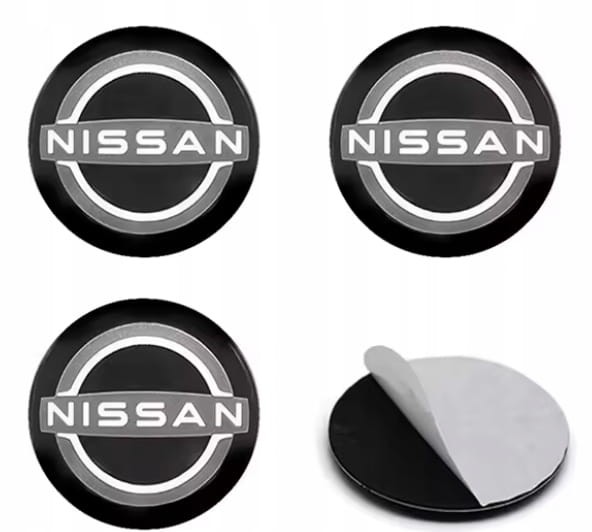 NISSAN NAKLEJKI 56mm EMBLEMATY ZNACZKI ALUMINIOWE 4szt.