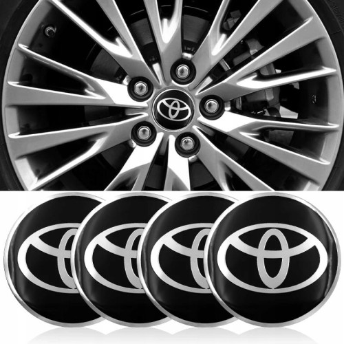 TOYOTA NAKLEJKI 60szt. ZNACZKI  EMBLEMATY ALUMINIOWE NA DEKIELKI 4szt