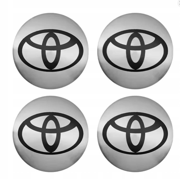TOYOTA NAKLEJKI 56mm ZNACZKI EMBLEMATY ALUMINIOWE NA DEKIELKI 4szt