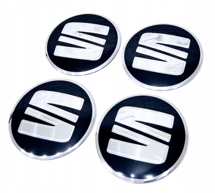 SEAT ZNACZEKI 64mm NAKLEJKI EMBLEMATY ALUMINIOWE 4szt.