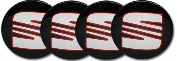 SEAT NAKLEJKI 60mm EMBLEMATY ZNACZKI LOGO ALUMINIOWE 4szt.