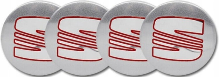 SEAT NAKLEJKI  56mm EMBLEMATY ZNACZKI LOGO ALUMINIOWE 4szt.