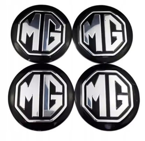MG NAKLEJKI EMBLEMATY LOGO ZNACZKI NA KOŁPAKI DEKIELKI 56mm ALUMINIOWE 4szt.