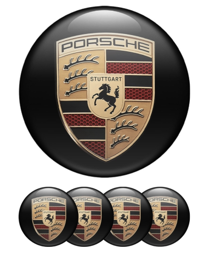 PORSCHE NAKLEJKI EMBLEMAT ZNACZEK 56mm ALUMINIOWE 4SZT.